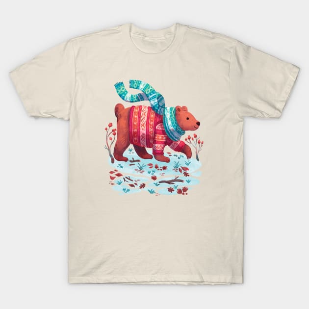 Bear Winter Walk T-Shirt by MichelleScribbles